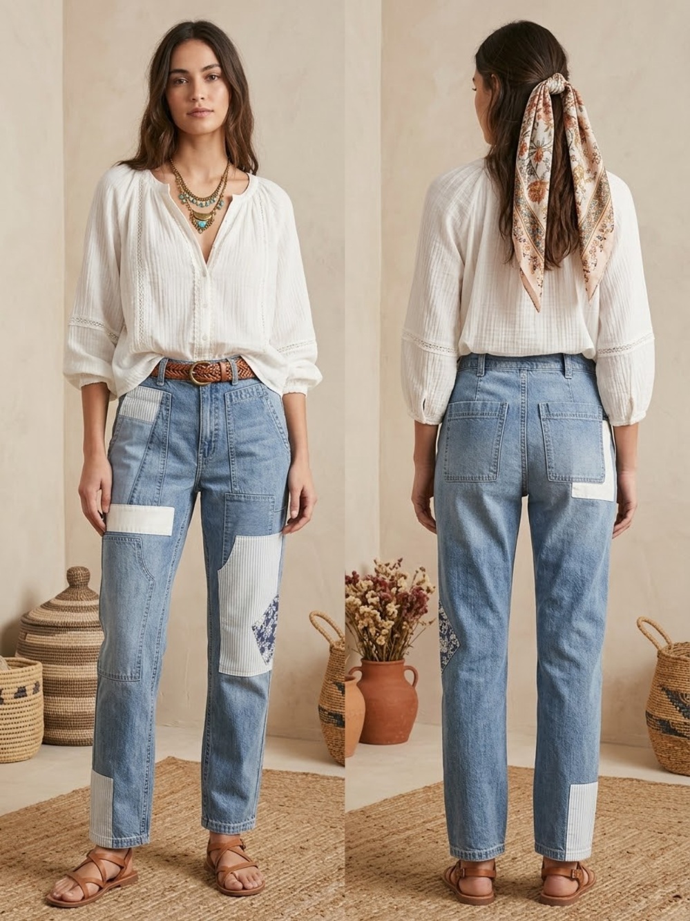 Pilcro Patchwork Light Blue Straight-Leg Jeans